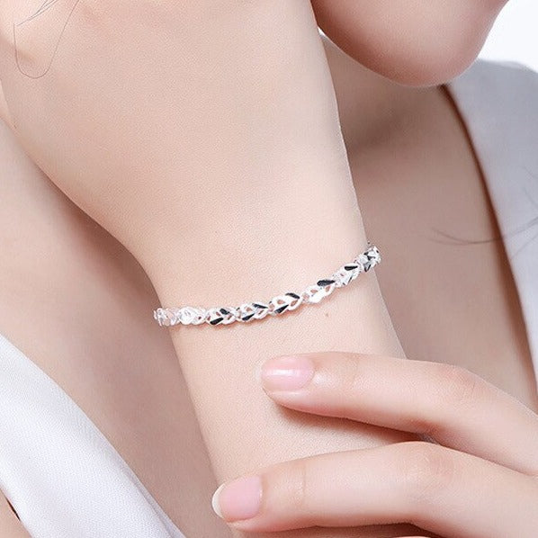 צמיד לבבות כסף מיתר